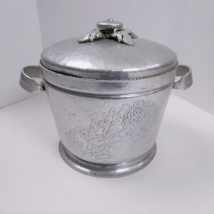 Vintage 1950s Continental Hammered Aluminum Chrysanthemum Ice Bucket